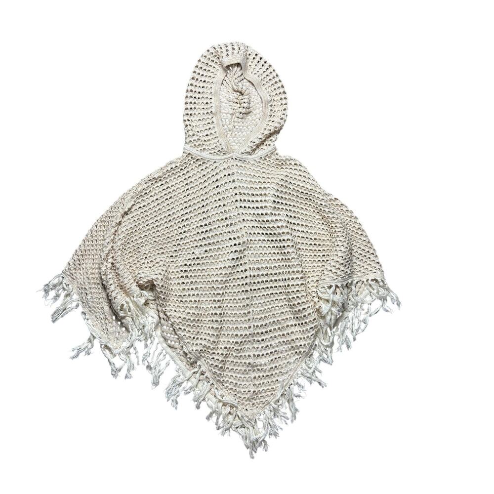 Aerie Crochet boho hooded cape fringe poncho